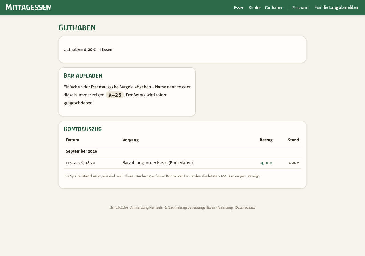 Den Kontoauszug der Familie ansehen.